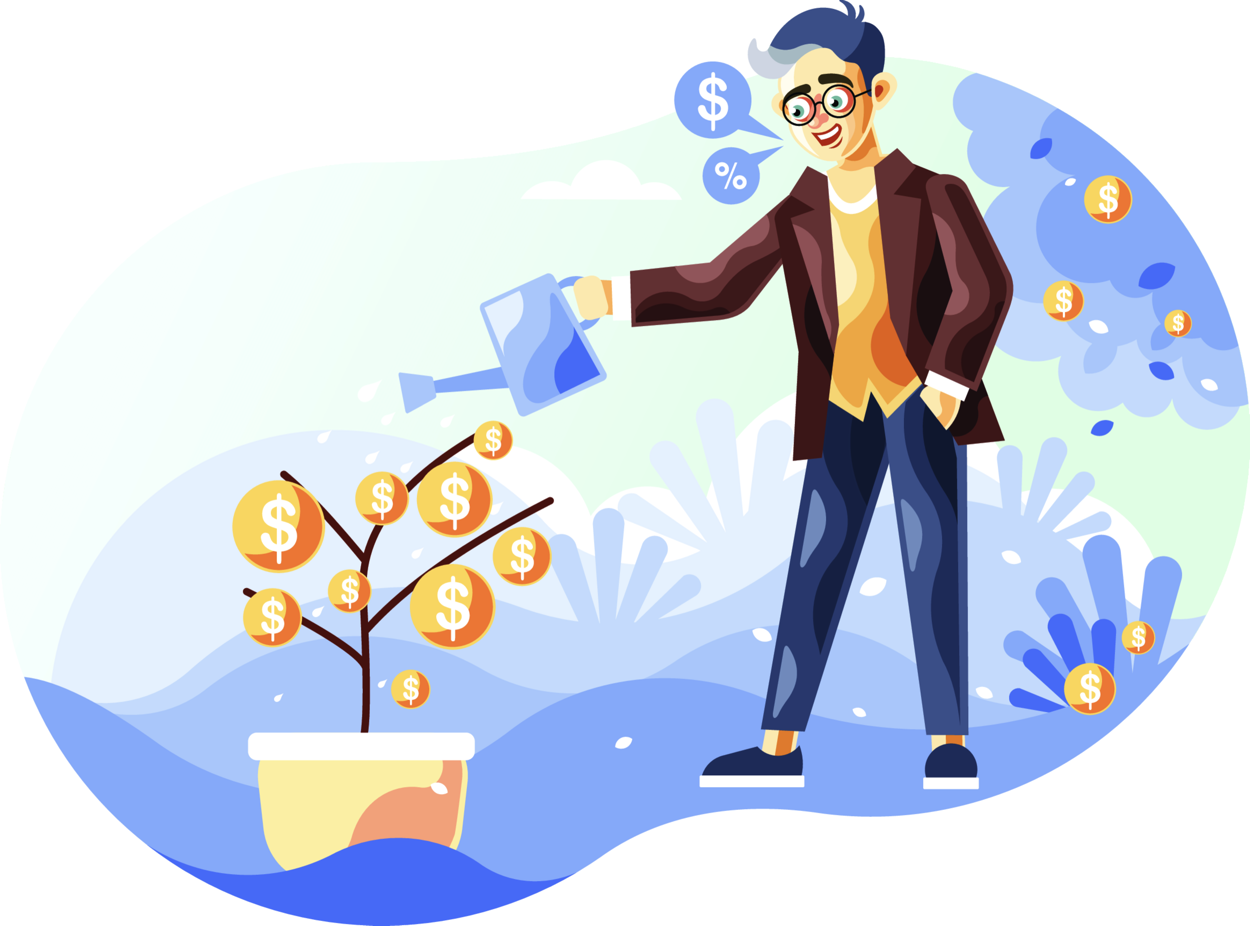 Homem molhando uma planta de dinheiro