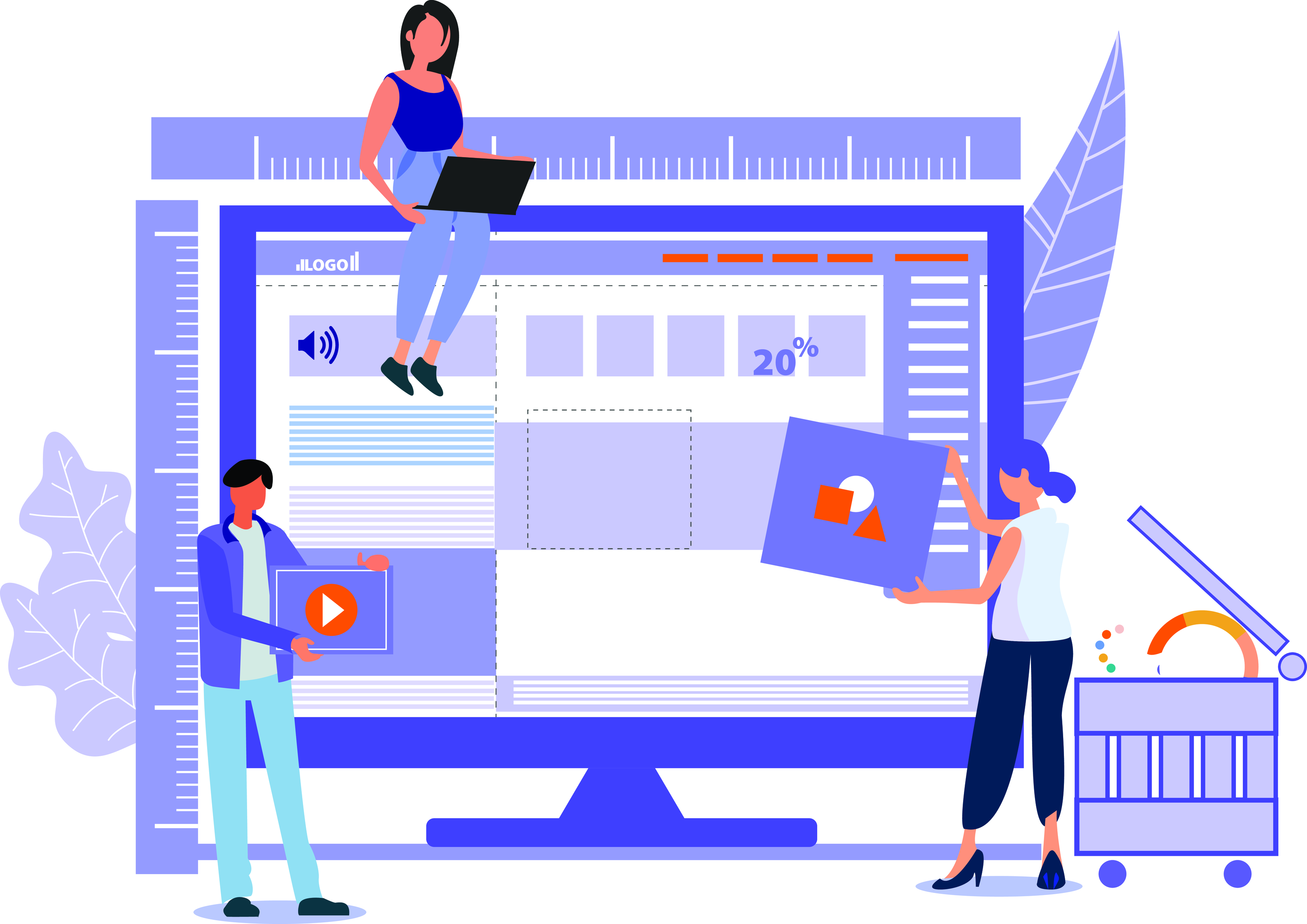 Varias pessoas construindo um website